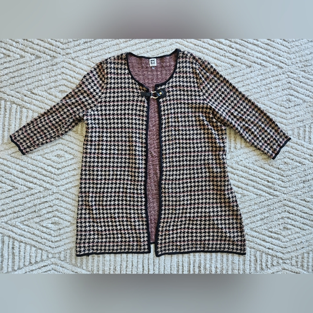 Anne Klein Black Beige Red Houndstooth Cardigan Women's Size 3X